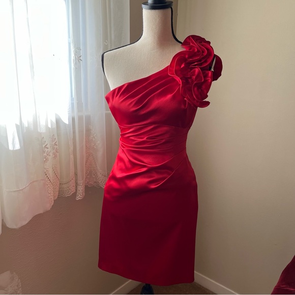 Adrianna Papell Red Satin Cocktail Dress - Picture 1 of 7